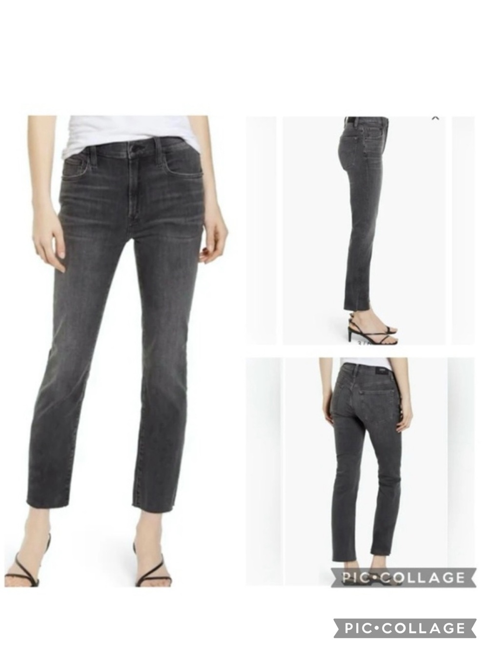 Edwin Bree Washed Black Slim Straight Jeans Cropped Raw Hem Ankle Jeans 28